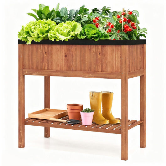 Wooden Raised Garden Bed with Storage Shelf and 220 LBS Capacity-Orange