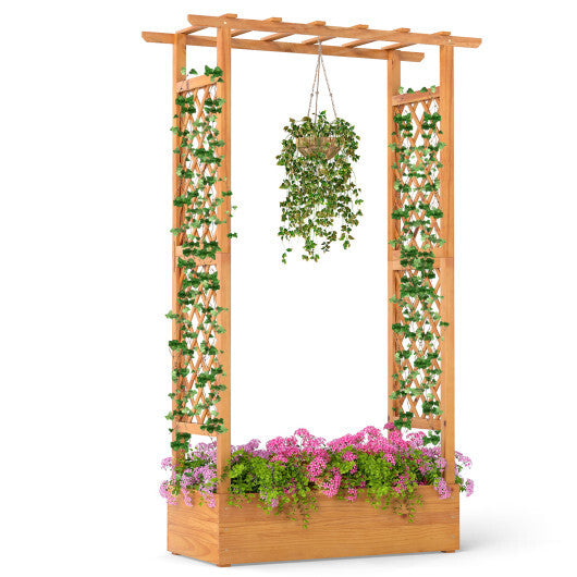 70 Inch Wooden Raised Garden Bed with Lattice Trellis-Natural LuxuryLifeWay Online Store