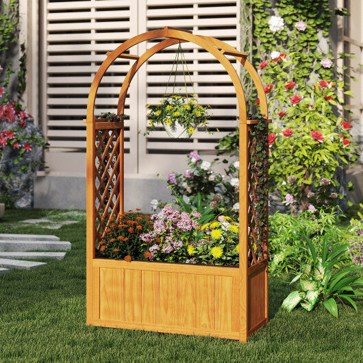 Wooden Raised Garden Bed with Lattice Trellis and Arched Roof-Orange