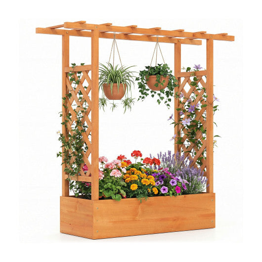 45 inch Tall Wooden Raised Garden Bed with Side Trellis and Hanging Roof-Orange LuxuryLifeWay Online Store