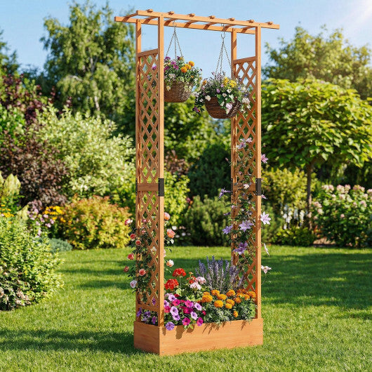 89 Inch Tall Wooden Raised Garden Bed with Side Trellis and Hanging Roof Drainage Holes-Orange LuxuryLifeWay Online Store