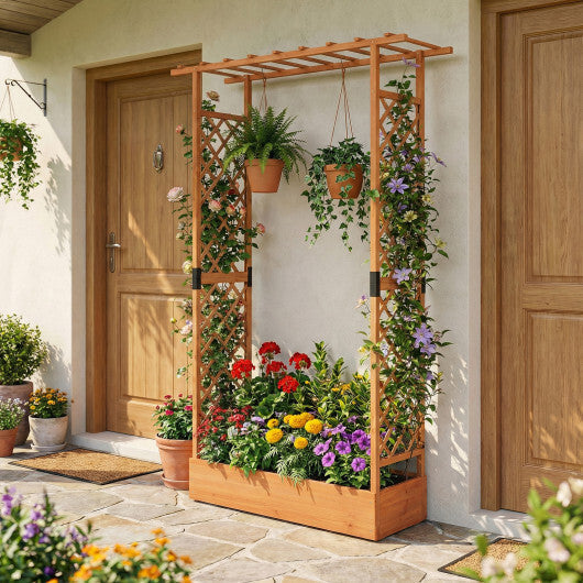 89 Inch Tall Wooden Raised Garden Bed with Side Trellis and Hanging Roof Drainage Holes-Orange LuxuryLifeWay Online Store