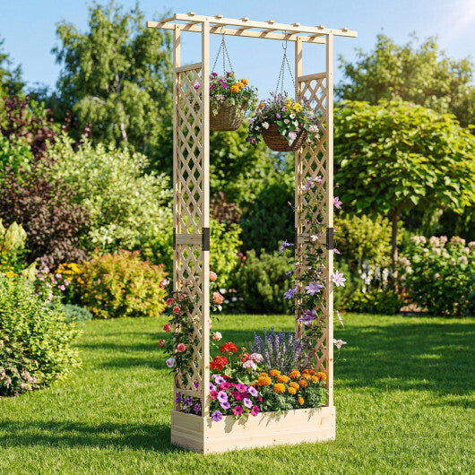 89 Inch Tall Wooden Raised Garden Bed with Side Trellis and Hanging Roof Drainage Holes-Orange LuxuryLifeWay Online Store