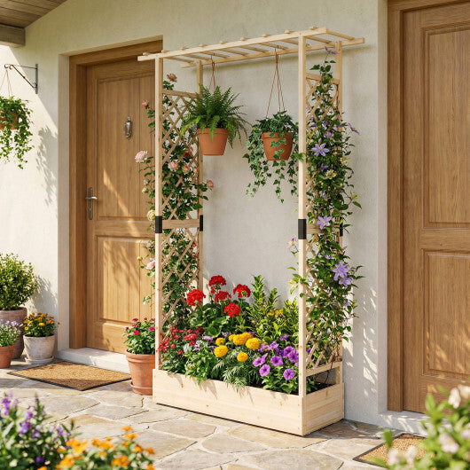 89 Inch Tall Wooden Raised Garden Bed with Side Trellis and Hanging Roof Drainage Holes-Orange LuxuryLifeWay Online Store