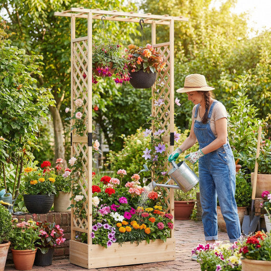89 Inch Tall Wooden Raised Garden Bed with Side Trellis and Hanging Roof Drainage Holes-Orange LuxuryLifeWay Online Store