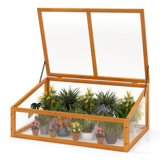 Wood Cold Frame Greenhouse Raised Planter Bed Protection with Transparent Flip-top Roof-Orange