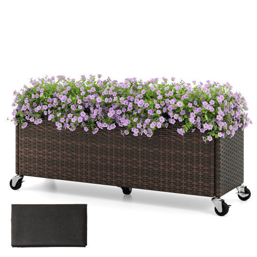 Raised Garden Bed PE Rattan Wicker Patio Planter Box with Wheels and Liner LuxuryLifeWay Online Store