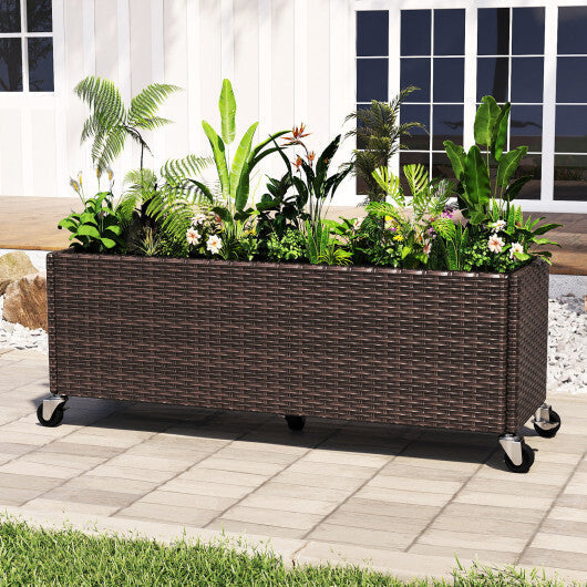 Raised Garden Bed PE Rattan Wicker Patio Planter Box with Wheels and Liner LuxuryLifeWay Online Store