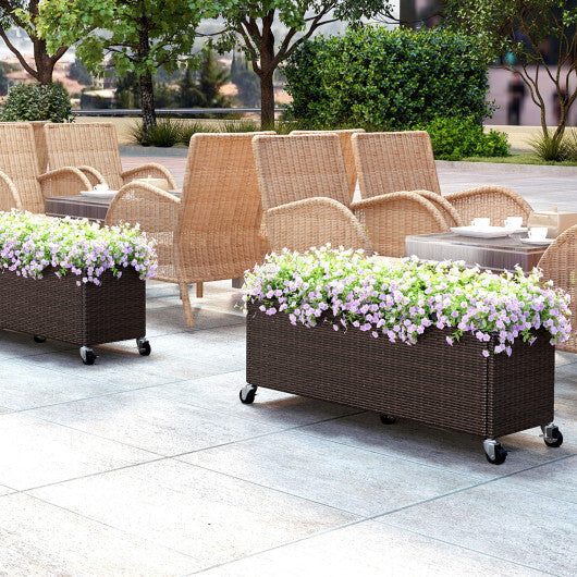 Raised Garden Bed PE Rattan Wicker Patio Planter Box with Wheels and Liner LuxuryLifeWay Online Store