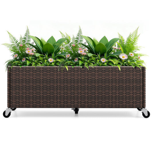 Raised Garden Bed PE Rattan Wicker Patio Planter Box with Wheels and Liner LuxuryLifeWay Online Store