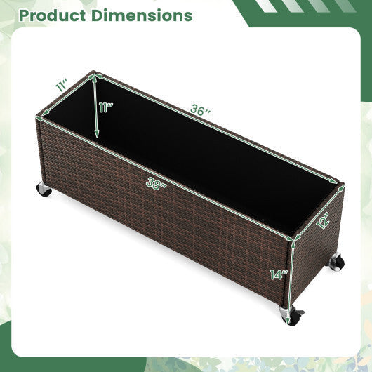 Raised Garden Bed PE Rattan Wicker Patio Planter Box with Wheels and Liner LuxuryLifeWay Online Store