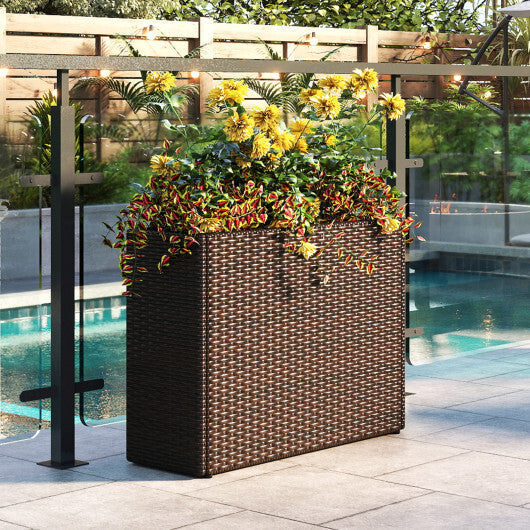 24 Inch Tall Raised Garden Bed All-Weather PE Rattan Wicker Flowerpot with Liner LuxuryLifeWay Online Store