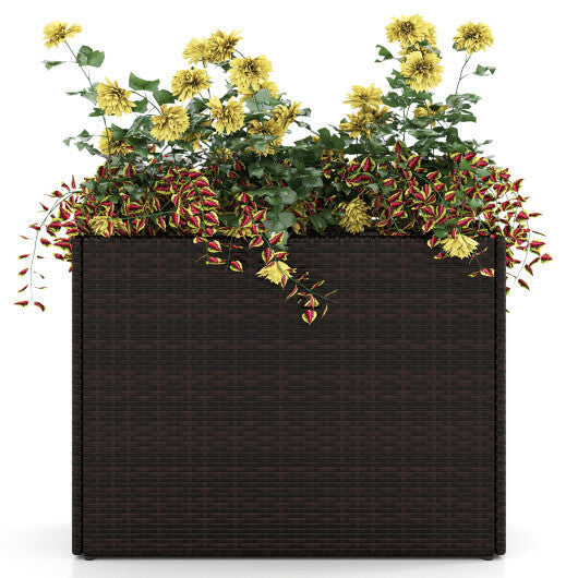 24 Inch Tall Raised Garden Bed All-Weather PE Rattan Wicker Flowerpot with Liner LuxuryLifeWay Online Store
