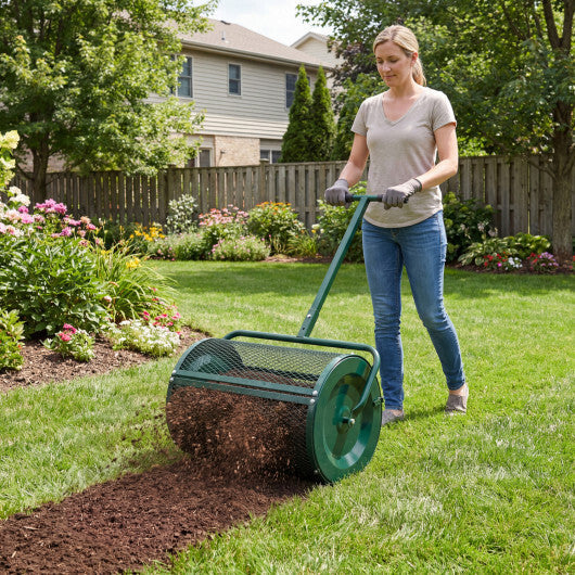 Compost Spreader 24 Inch Peat Moss Spreader Roller with Height-adjustable T-shape Handle-Green LuxuryLifeWay Online Store