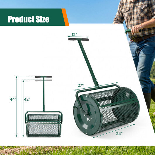 Compost Spreader 24 Inch Peat Moss Spreader Roller with Height-adjustable T-shape Handle-Green LuxuryLifeWay Online Store