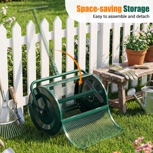 Compost Spreader 24 Inch Peat Moss Spreader Roller with Height-adjustable T-shape Handle-Green LuxuryLifeWay Online Store
