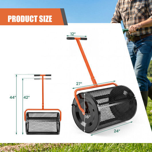 Compost Spreader 24 Inch Peat Moss Spreader Roller with Height-adjustable T-shape Handle-Green LuxuryLifeWay Online Store