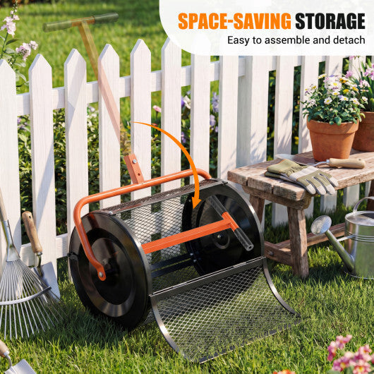 Compost Spreader 24 Inch Peat Moss Spreader Roller with Height-adjustable T-shape Handle-Green LuxuryLifeWay Online Store