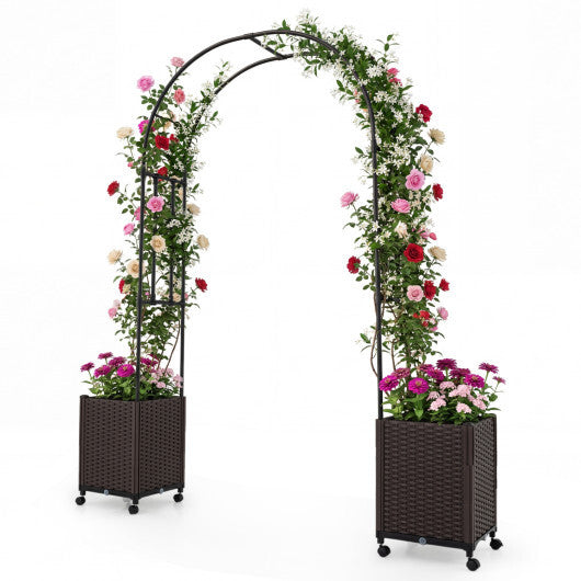Garden Arch Trellis with 2 Self-watering Planter Boxes for Party Yard Lawn-Black LuxuryLifeWay Online Store