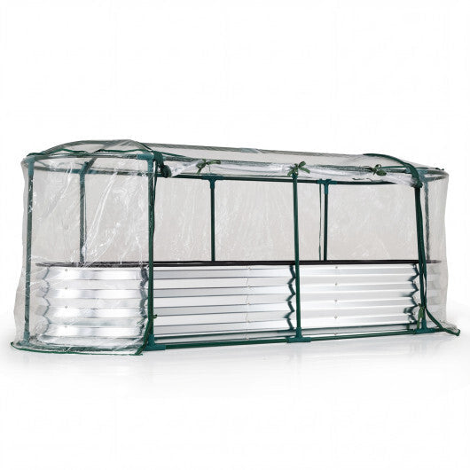 Outdoor Color Steel Raised Garden Bed with Greenhouse Cover Roll-up Window-Silver LuxuryLifeWay Online Store