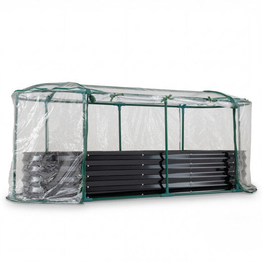 Outdoor Color Steel Raised Garden Bed with Greenhouse Cover Roll-up Window-Silver LuxuryLifeWay Online Store