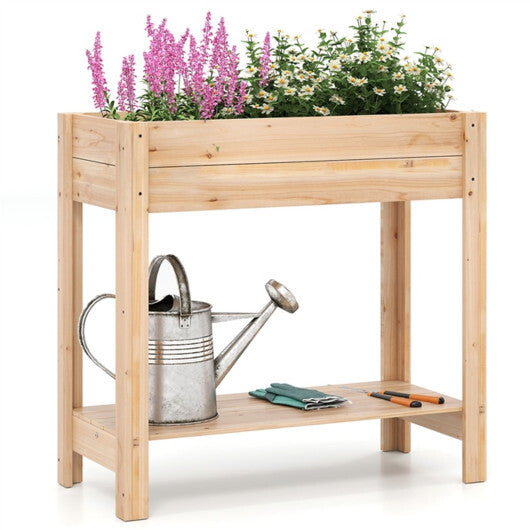 Wooden Raised Garden Bed with Legs and Storage Shelf