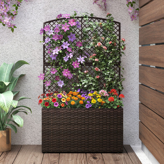 49 Inch Raised Garden Bed with Trellis and Wicker Planter Box-Brown LuxuryLifeWay Online Store