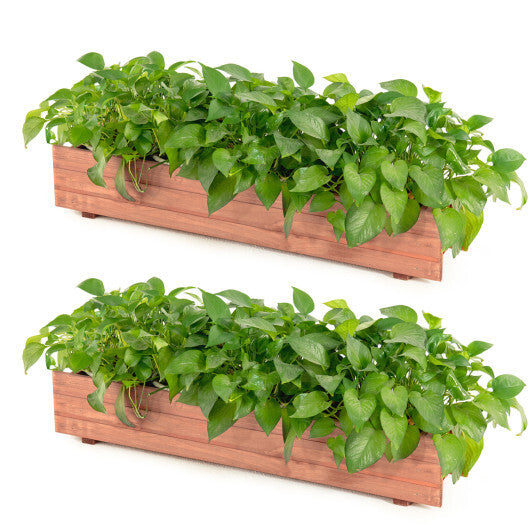 Set of 2 Wooden Decorative Raised Garden Bed for Yard and Window-Brown
