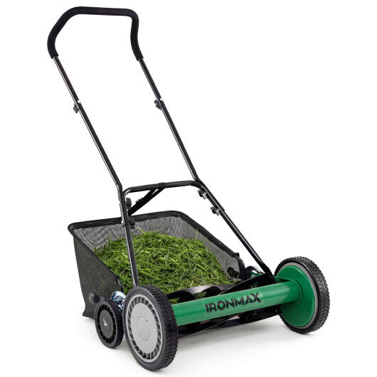 18 Inch Push Reel Lawn Mower 4-Position Adjustable with Removable Grass Catcher-Green LuxuryLifeWay Online Store