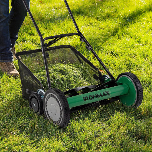 18 Inch Push Reel Lawn Mower 4-Position Adjustable with Removable Grass Catcher-Green LuxuryLifeWay Online Store