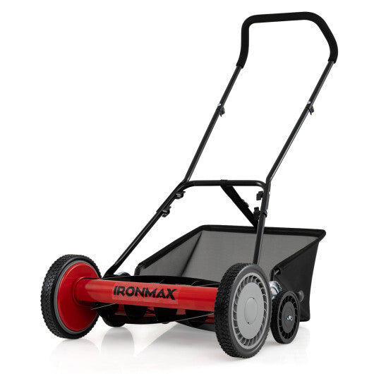 18 Inch Push Reel Lawn Mower 4-Position Adjustable with Removable Grass Catcher-Green LuxuryLifeWay Online Store