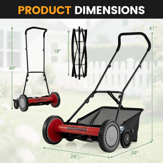 18 Inch Push Reel Lawn Mower 4-Position Adjustable with Removable Grass Catcher-Green LuxuryLifeWay Online Store