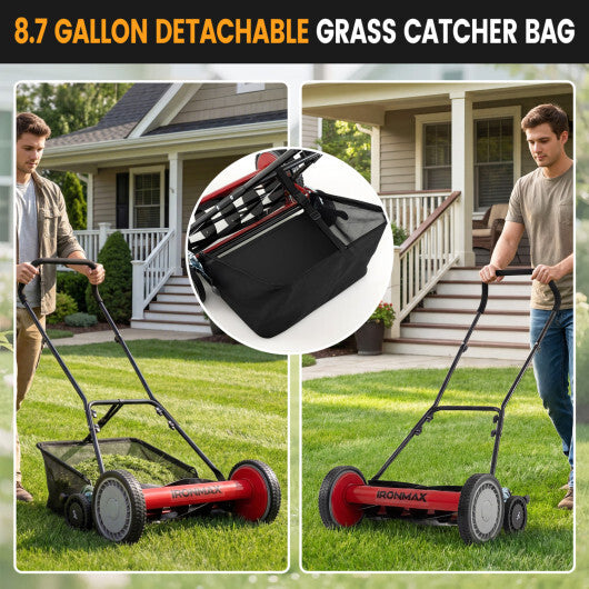 18 Inch Push Reel Lawn Mower 4-Position Adjustable with Removable Grass Catcher-Green LuxuryLifeWay Online Store