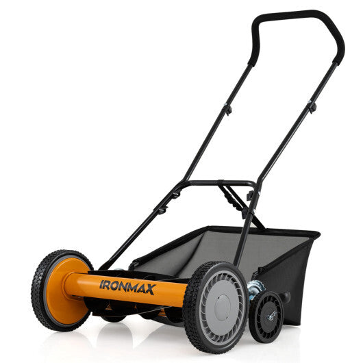 18 Inch Push Reel Lawn Mower 4-Position Adjustable with Removable Grass Catcher-Green LuxuryLifeWay Online Store