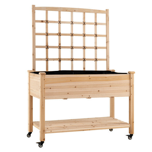 Wooden Mobile Raised Garden Bed on Wheels with Trellis-Natural LuxuryLifeWay Online Store
