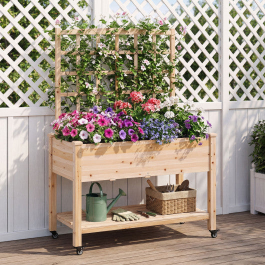 Wooden Mobile Raised Garden Bed on Wheels with Trellis-Natural LuxuryLifeWay Online Store