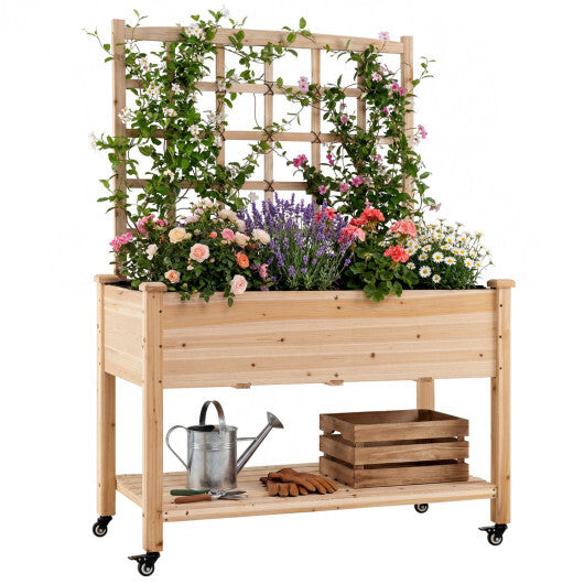 Wooden Mobile Raised Garden Bed on Wheels with Trellis-Natural LuxuryLifeWay Online Store