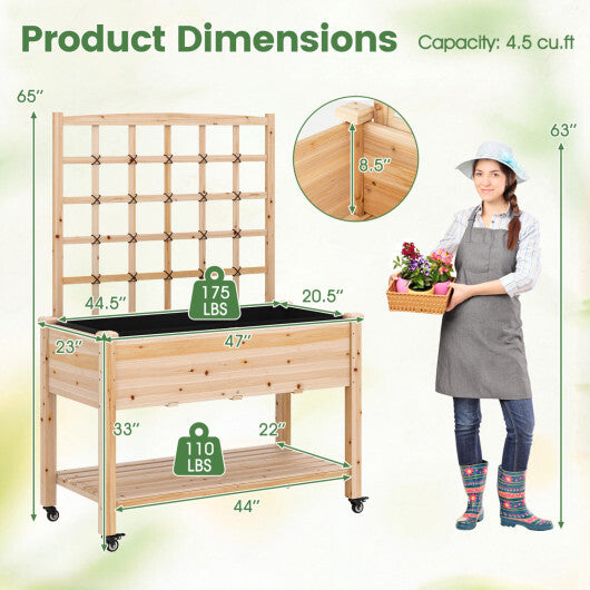 Wooden Mobile Raised Garden Bed on Wheels with Trellis-Natural LuxuryLifeWay Online Store