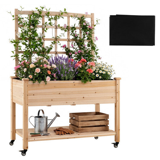 Wooden Mobile Raised Garden Bed on Wheels with Trellis-Natural LuxuryLifeWay Online Store