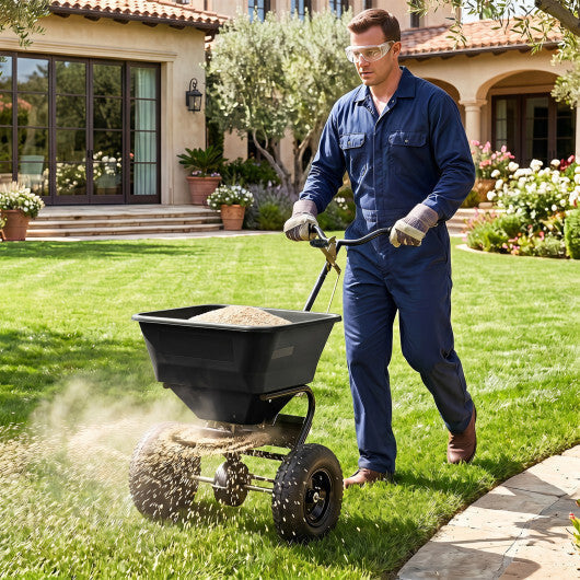 66 LBS Walk-Behind Broadcast Spreader with 13 Inch All-Terrain Tires-Black LuxuryLifeWay Online Store