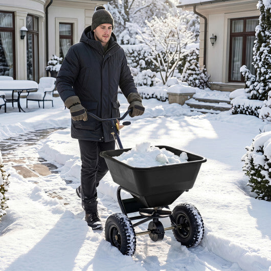 66 LBS Walk-Behind Broadcast Spreader with 13 Inch All-Terrain Tires-Black LuxuryLifeWay Online Store