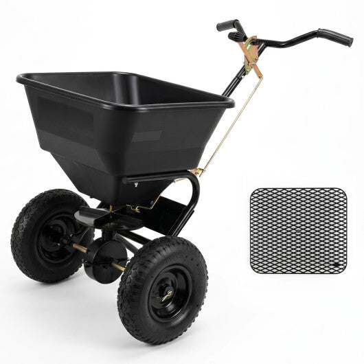 66 LBS Walk-Behind Broadcast Spreader with 13 Inch All-Terrain Tires-Black LuxuryLifeWay Online Store