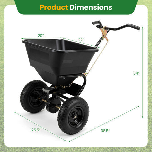 66 LBS Walk-Behind Broadcast Spreader with 13 Inch All-Terrain Tires-Black LuxuryLifeWay Online Store