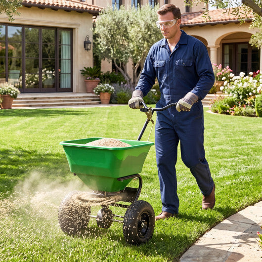 66 LBS Walk-Behind Broadcast Spreader with 13 Inch All-Terrain Tires-Black LuxuryLifeWay Online Store