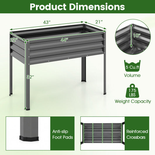 Raised Garden Bed with Legs Electro-Coating Metal Large Elevated Planter Box-Grey LuxuryLifeWay Online Store