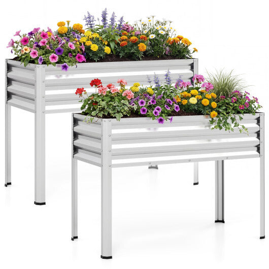 Raised Garden Bed Set of 2 Electro-Coating Metal Large Elevated Planter Box-Silver LuxuryLifeWay Online Store