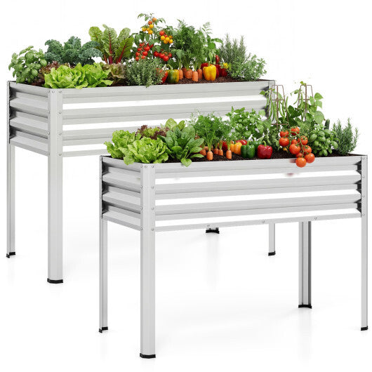 Raised Garden Bed Set of 2 Electro-Coating Metal Large Elevated Planter Box-Silver LuxuryLifeWay Online Store