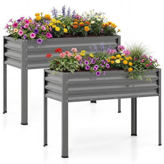 Raised Garden Bed Set of 2 Electro-Coating Metal Large Elevated Planter Box-Silver LuxuryLifeWay Online Store