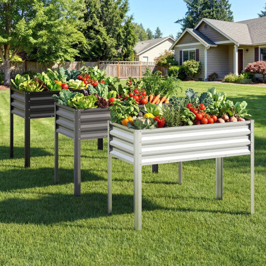 Raised Garden Bed Set of 2 Electro-Coating Metal Large Elevated Planter Box-Silver LuxuryLifeWay Online Store