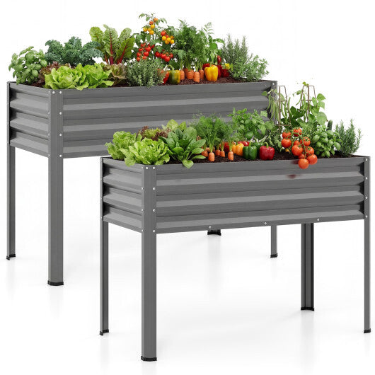 Raised Garden Bed Set of 2 Electro-Coating Metal Large Elevated Planter Box-Silver LuxuryLifeWay Online Store